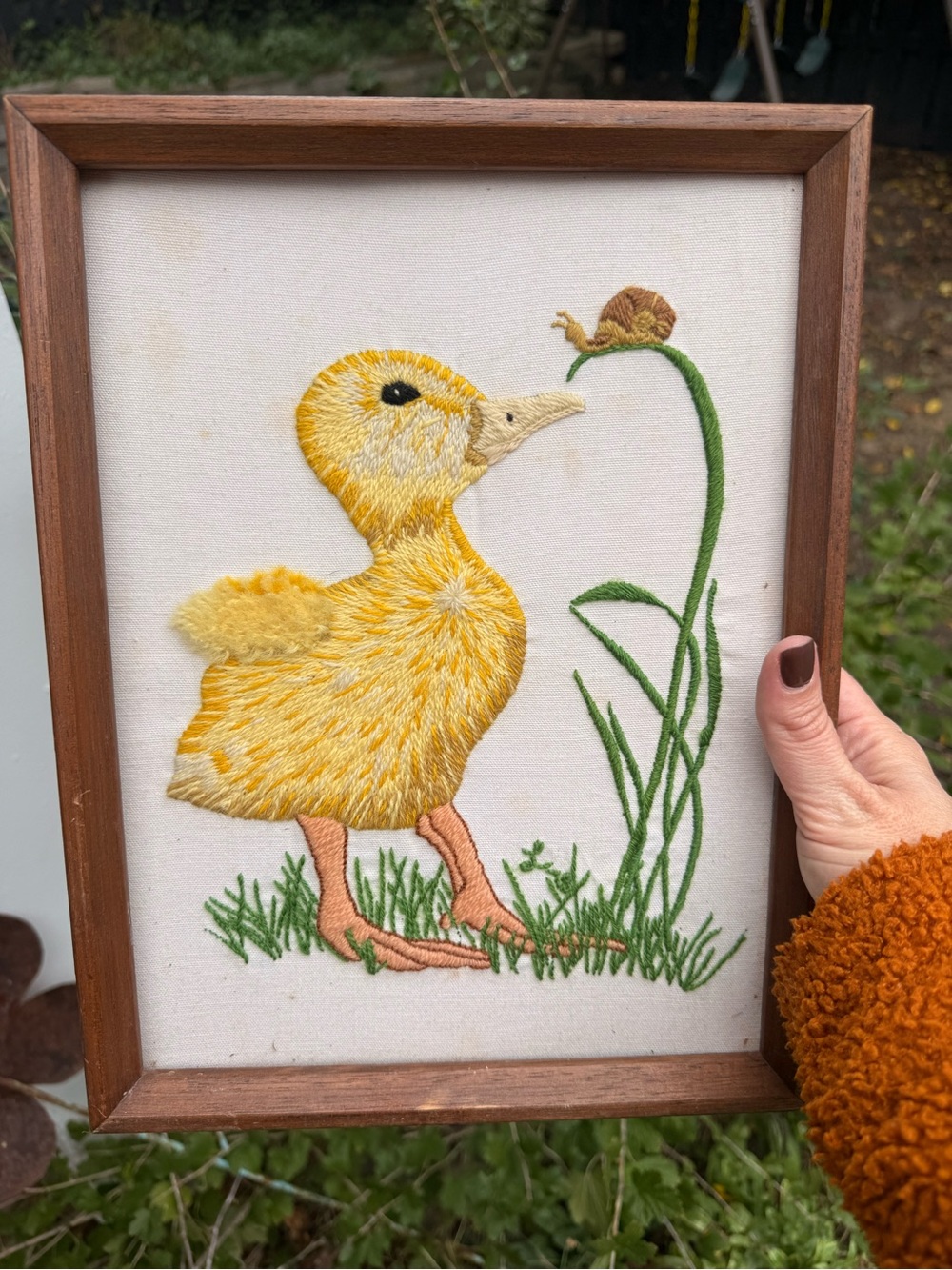 Hand-Embroidered Yellow Duckling Wall Art by